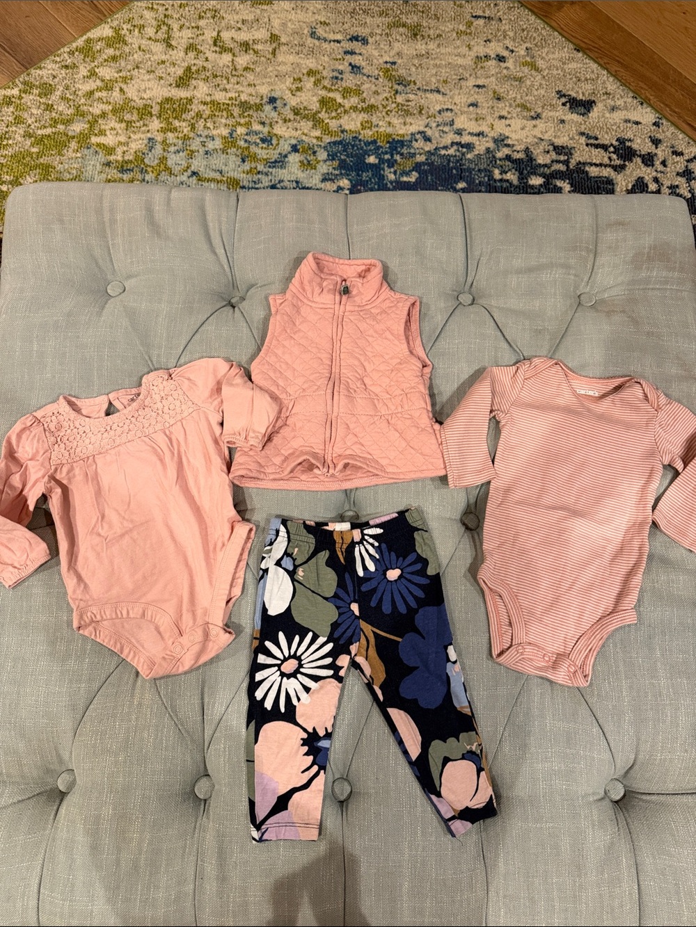 Carter's Pink Floral Outfit Set with Navy Floral Leggings